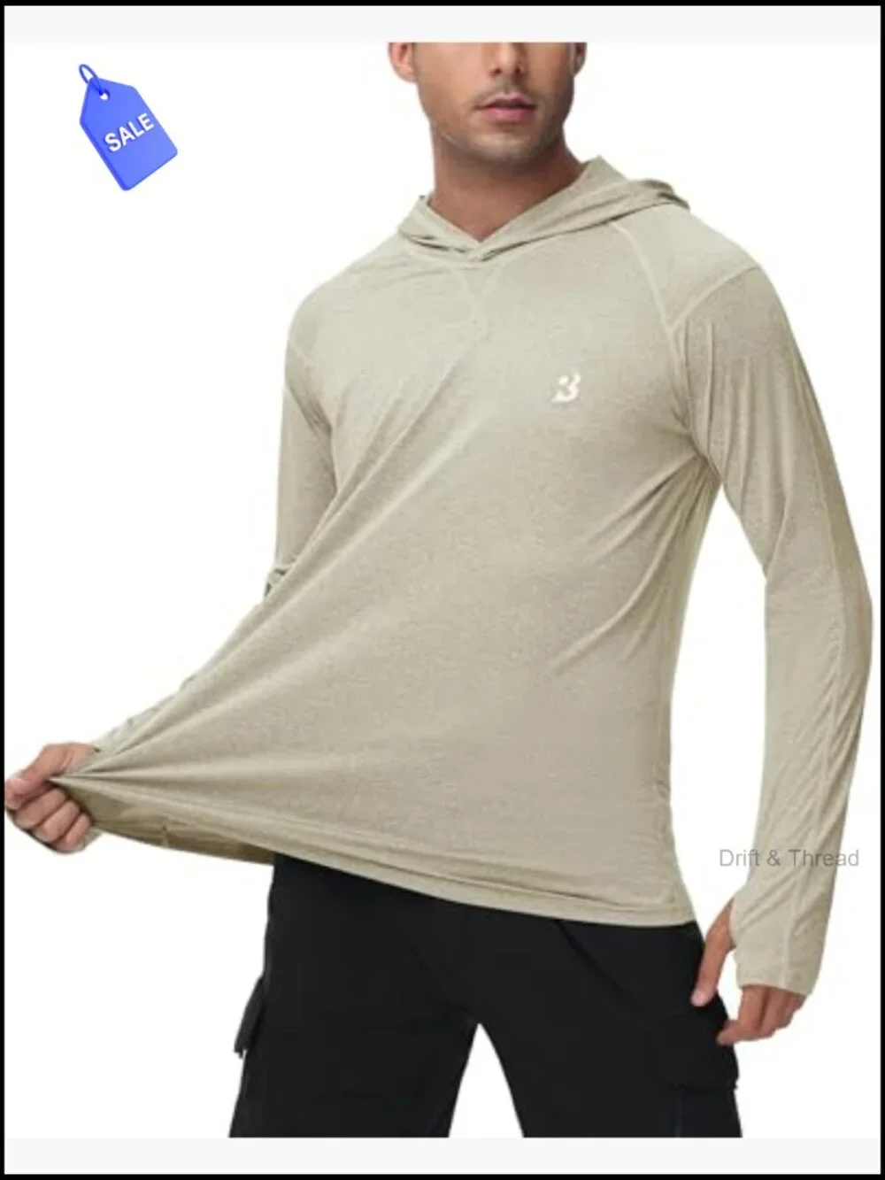 Mens UPF 50+ Long Sleeve Sun Hoodie Fishing Hiking Running Shirt